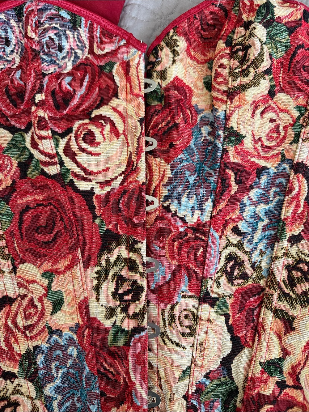 Floral Tapestry Corset Top - Red Multi size M - Picture 2 of 8
